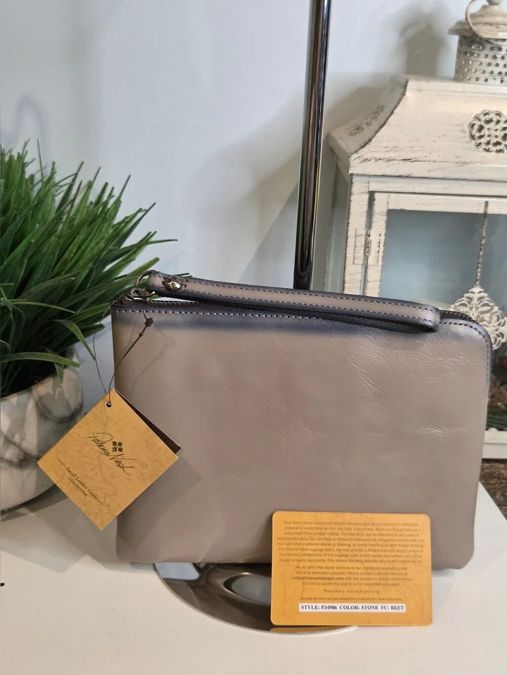 Patricia Nash Cassini Leather Wristlet Stone Grey Distressed Vintage Clutch